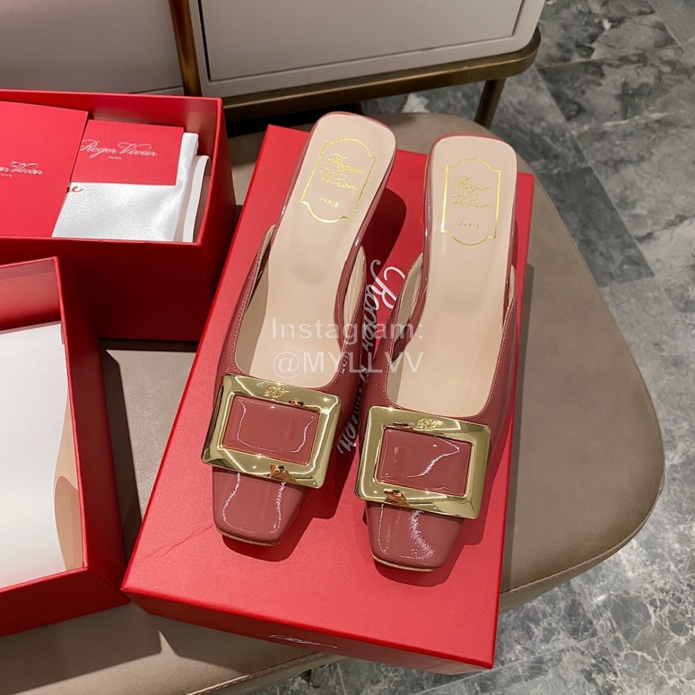 Roger Vivier Patent Leather Thick High Heeled Slippers For Women