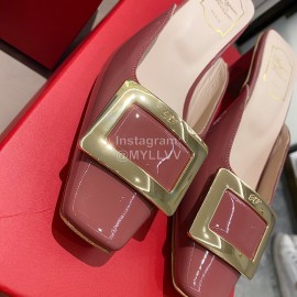 Roger Vivier Patent Leather Thick High Heeled Slippers For Women