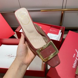 Roger Vivier Patent Leather Thick High Heeled Slippers For Women