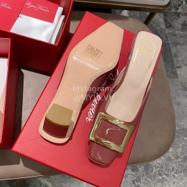 Roger Vivier Patent Leather Thick High Heeled Slippers For Women