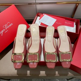 Roger Vivier Patent Leather Thick High Heeled Slippers For Women