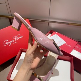 Roger Vivier Patent Leather Thick High Heeled Slippers For Women Pink
