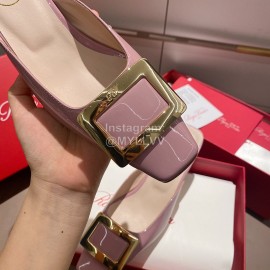 Roger Vivier Patent Leather Thick High Heeled Slippers For Women Pink