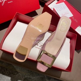 Roger Vivier Patent Leather Thick High Heeled Slippers For Women Pink