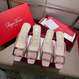 Roger Vivier Patent Leather Thick High Heeled Slippers For Women Pink