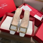 Roger Vivier Patent Leather Thick High Heeled Slippers For Women Blue