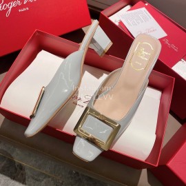 Roger Vivier Patent Leather Thick High Heeled Slippers For Women Blue