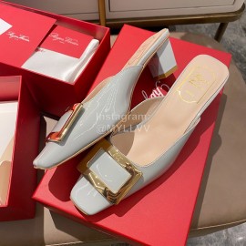 Roger Vivier Patent Leather Thick High Heeled Slippers For Women Blue