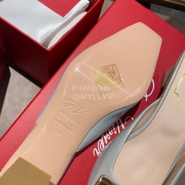 Roger Vivier Patent Leather Thick High Heeled Slippers For Women Blue