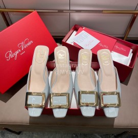 Roger Vivier Patent Leather Thick High Heeled Slippers For Women Blue