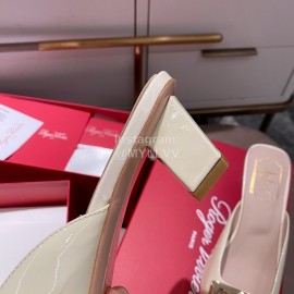 Roger Vivier Patent Leather Thick High Heeled Slippers For Women Beige