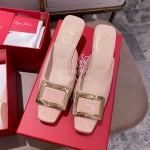 Roger Vivier Patent Leather Thick High Heeled Slippers Pink For Women