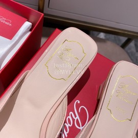 Roger Vivier Patent Leather Thick High Heeled Slippers Pink For Women