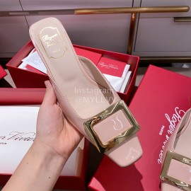 Roger Vivier Patent Leather Thick High Heeled Slippers Pink For Women