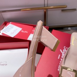 Roger Vivier Patent Leather Thick High Heeled Slippers Pink For Women