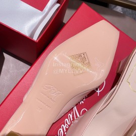 Roger Vivier Patent Leather Thick High Heeled Slippers Pink For Women