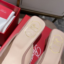 Roger Vivier Patent Leather Thick High Heeled Slippers For Women Apricot