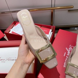 Roger Vivier Patent Leather Thick High Heeled Slippers For Women Apricot