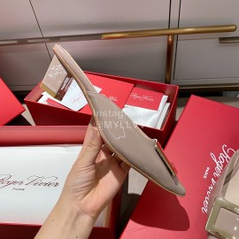 Roger Vivier Patent Leather Thick High Heeled Slippers For Women Apricot