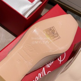 Roger Vivier Patent Leather Thick High Heeled Slippers For Women Apricot