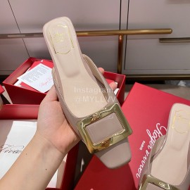 Roger Vivier New Patent Leather Thick High Heeled Slippers For Women Apricot