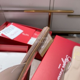 Roger Vivier New Patent Leather Thick High Heeled Slippers For Women Apricot