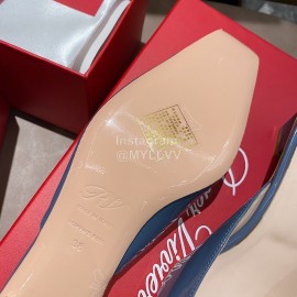 Roger Vivier Patent Leather Thick High Heeled Slippers Blue For Women 