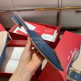 Roger Vivier New Patent Leather Thick High Heeled Slippers Blue For Women 