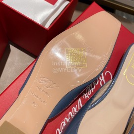 Roger Vivier New Patent Leather Thick High Heeled Slippers Blue For Women 