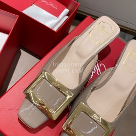 Roger Vivier Patent Leather Thick High Heeled Slippers For Women 