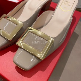 Roger Vivier Patent Leather Thick High Heeled Slippers For Women 