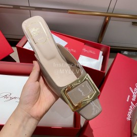 Roger Vivier Patent Leather Thick High Heeled Slippers For Women 