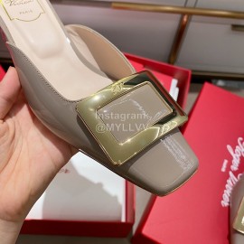 Roger Vivier Patent Leather Thick High Heeled Slippers For Women 