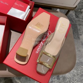 Roger Vivier Patent Leather Thick High Heeled Slippers For Women 