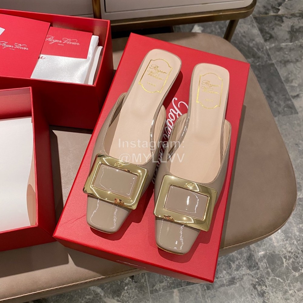 Roger Vivier New Patent Leather Thick High Heeled Slippers For Women 