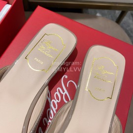 Roger Vivier New Patent Leather Thick High Heeled Slippers For Women 