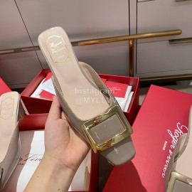 Roger Vivier New Patent Leather Thick High Heeled Slippers For Women 