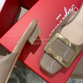 Roger Vivier New Patent Leather Thick High Heeled Slippers For Women 