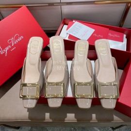 Roger Vivier New Patent Leather Thick High Heeled Slippers For Women 