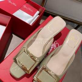 Roger Vivier Patent Leather Thick High Heeled Slippers For Women Gray