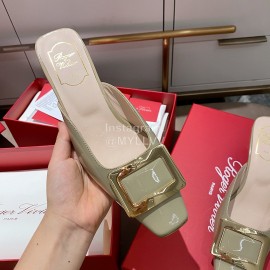 Roger Vivier Patent Leather Thick High Heeled Slippers For Women Gray