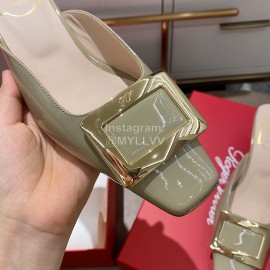 Roger Vivier Patent Leather Thick High Heeled Slippers For Women Gray