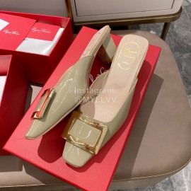 Roger Vivier Patent Leather Thick High Heeled Slippers For Women Gray