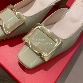 Roger Vivier Patent Leather Thick High Heeled Slippers For Women Gray