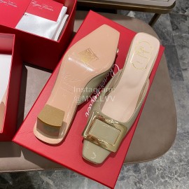 Roger Vivier Patent Leather Thick High Heeled Slippers For Women Gray