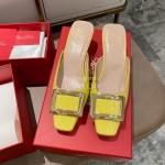 Roger Vivier Patent Leather Thick High Heeled Slippers For Women Yellow