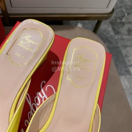 Roger Vivier Patent Leather Thick High Heeled Slippers For Women Yellow