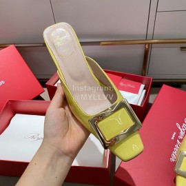 Roger Vivier Patent Leather Thick High Heeled Slippers For Women Yellow