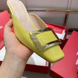 Roger Vivier Patent Leather Thick High Heeled Slippers For Women Yellow