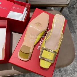 Roger Vivier Patent Leather Thick High Heeled Slippers For Women Yellow